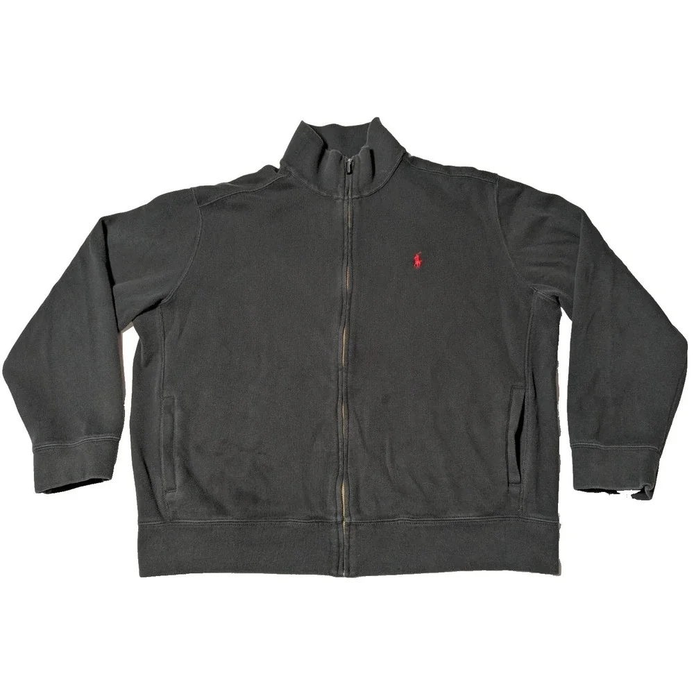 VTG POLO RALPH LAUREN Men XL Black Cotton Mock Neck  Zip Sweater Jacket MADE USA